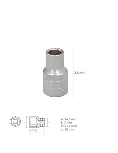 Llave Vaso 1/2" Hexagonal 11 mm. Perfil de 6 caras. Acero Cromo Vanadio, Aristas Redondas 2
