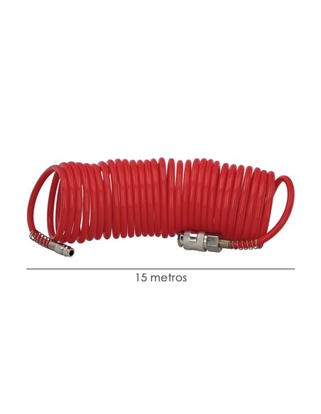 Manguera Espiral Aire Comprimido  15 Metros Adaptador Rápido.