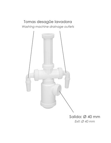 Sifon Botella Extensible 1 1/2"  Salida Ø 40mm  2 Tomas Lavadora