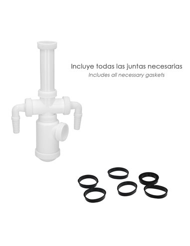 Sifon Botella Extensible 1 1/2"  Salida Ø 40mm  2 Tomas Lavadora