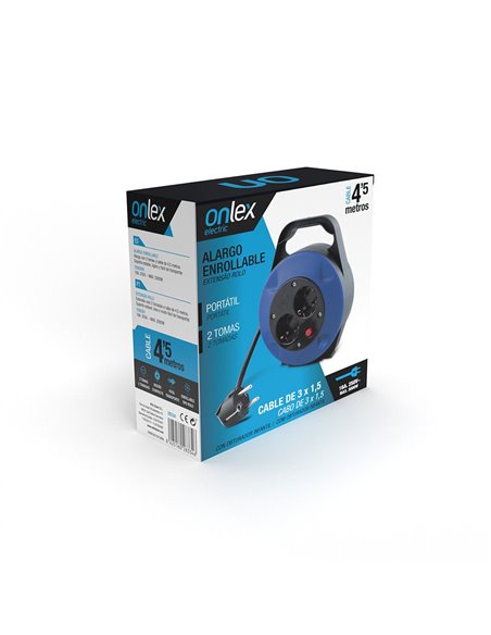 ONLEX 4.5 meter roll-up extension cord 3x1.5mm 2 sockets