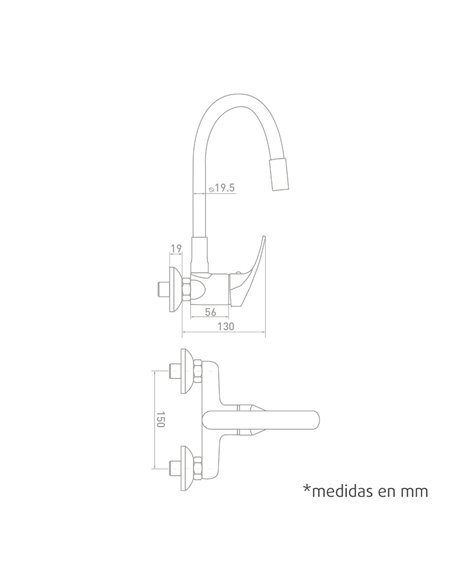 JAVA wall mounted sink mixer with flexible grey rubber