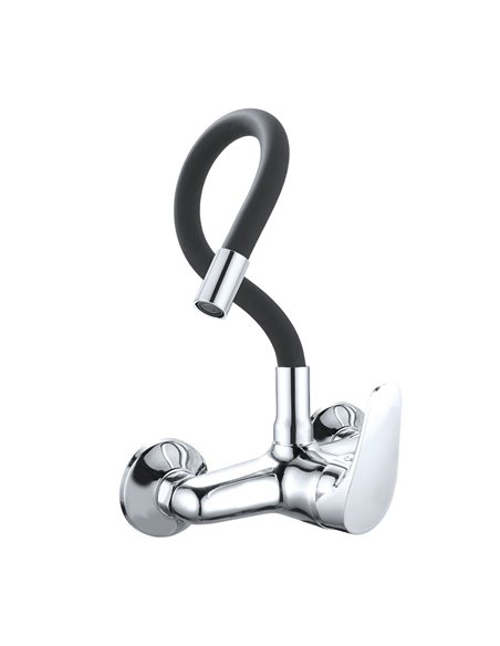 JAVA wall mounted sink mixer tap with flexible rubber black