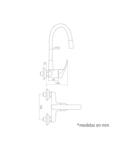 JAVA wall mounted sink mixer tap with flexible rubber black