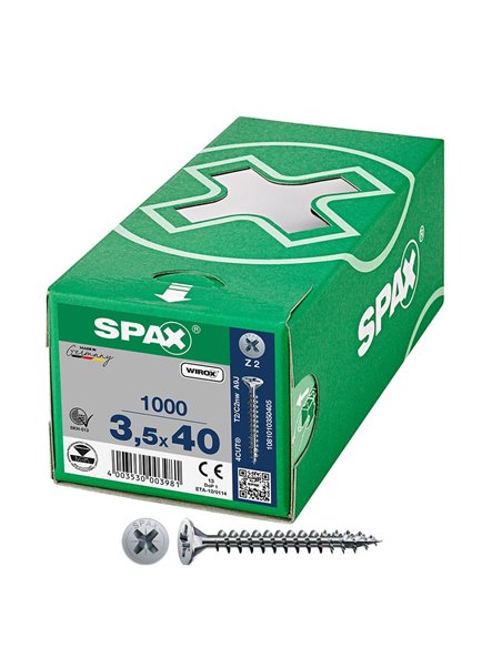 Caja de tornillo universal “Wirox” de cabeza plana Ø3,5x40mm (1000 unidades) SPAX