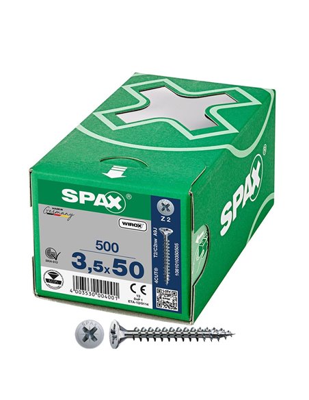 Caja de tornillo universal “Wirox” de cabeza plana Ø3,5x50mm (500 unidades) SPAX