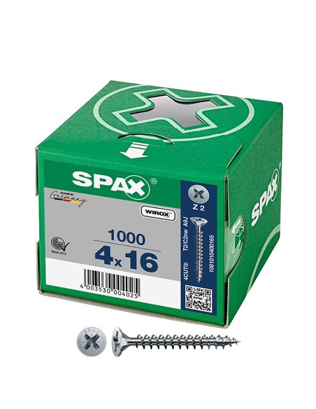 Caja de tornillo universal “Wirox” de cabeza plana Ø4x16mm (1000 unidades) SPAX