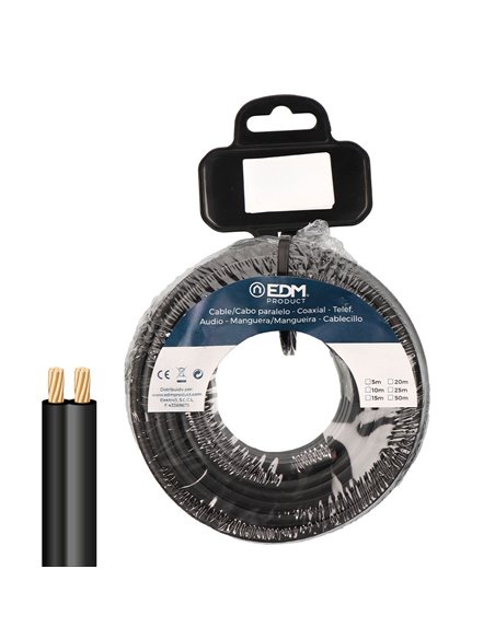 Carrete cable paralelo color negro 2x0,75mm² 10m (Audio y vídeo) EDM