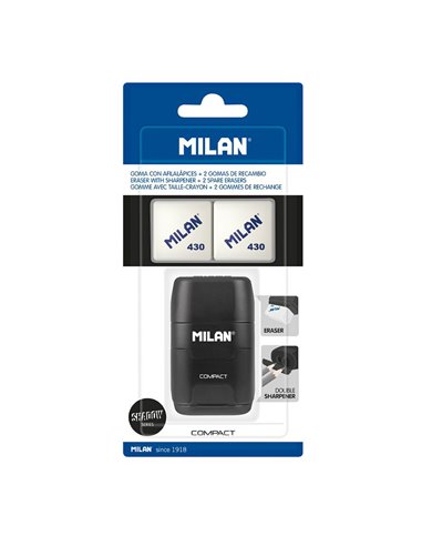 Goma con afilalapices negro compacta serie “Especial Shadow” + 2 gomas MILÁN