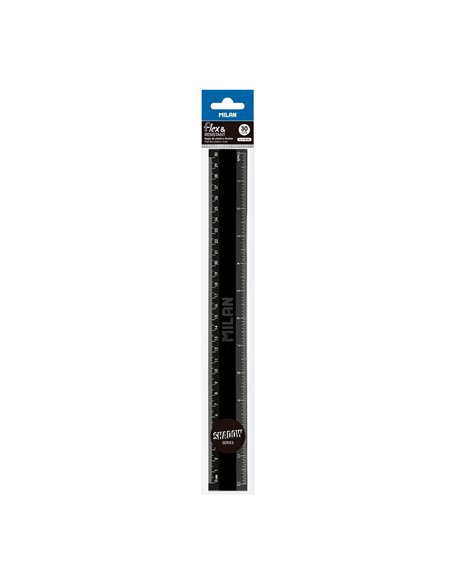 Regla de 30cm con medidas en cm y pulgadas serie “Shadow” de plástico color negro MILÁN