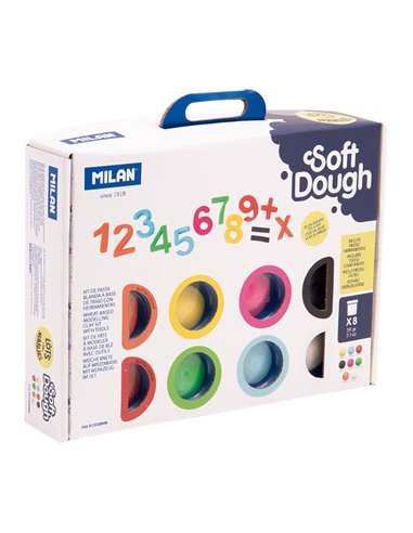 Maletín “Números” para niños con botes de pasta blanda de varios colores (8x59g) y moldes numéricos y matemáticos MILÁN