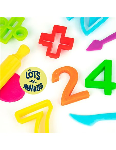 Maletín “Números” para niños con botes de pasta blanda de varios colores (8x59g) y moldes numéricos y matemáticos MILÁN