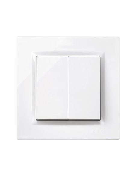 Doble conmutador blanco con marco “Serie 10” hecho en plástico 10AX 230V IP20 8,4x4x8,4cm SIMON