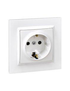 Enchufe (2P+T tipo F) blanco con marco “Serie 10” hecho en plástico 16A 230V IP20 8,4x3,5x8,4cm SIMON 2