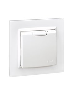 Enchufe (2P+T tipo F) monobloc blanco “Serie 10” con tapa y marco hecho en plástico 16A 230V IP44 8,4x8,4cm SIMON 2