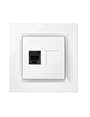 Toma de teléfono color blanco con marco “Serie 10” hecho en plástico 8,4x8x4cm SIMON
