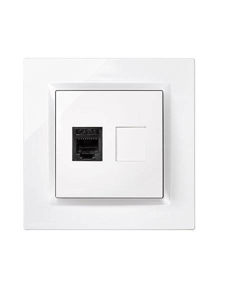 Toma de teléfono color blanco con marco “Serie 10” hecho en plástico 8,4x8x4cm SIMON
