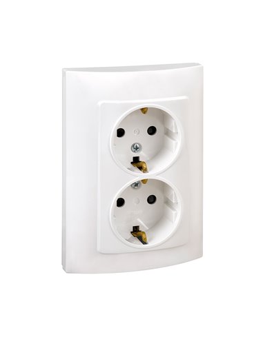 Doble base de enfuche TT blanco con marco “Serie 10” hecho en plástico 16A 230V IP20 12x4x8,4cm SIMON