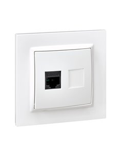 Base RJ45 CAT.5E “Serie 10” con marco en color blanco hecha en plástico IP20 8,4x8,4cm SIMON 2