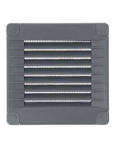 Rejilla de ventilación cuadrada con tapones y mosquitera fabricada en ABS de color gris 10x10x0,7cm EDM