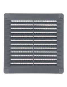 Rejilla de ventilación cuadrada con tapones y mosquitera fabricada en ABS de color gris 15x15x0,7cm EDM