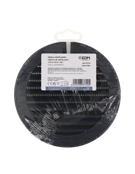 Rejilla de ventilación redonda empotrable con mosquitera fabricada en ABS de color gris antracita Ø12,5cm Ø15cm EDM