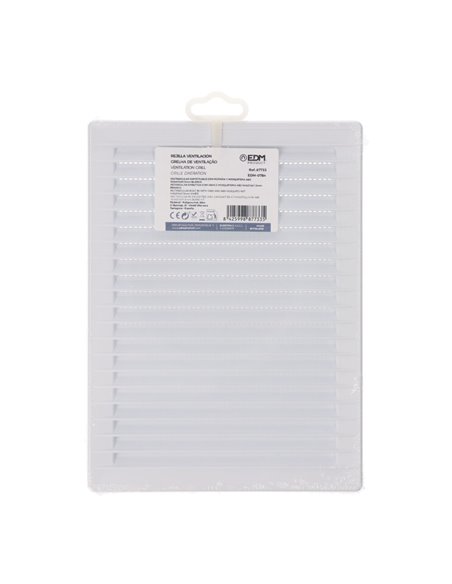 Rejilla de ventilación rectangular empotrable de ABS con mosquitera color blanco 17x23cm EDM