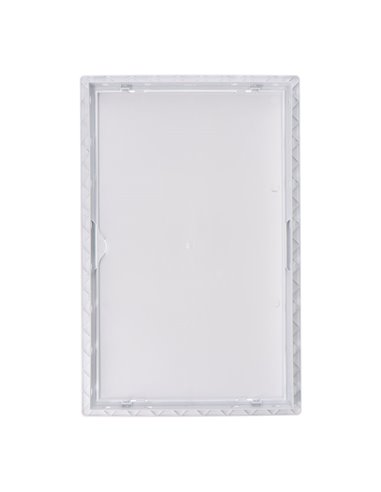 Tapa de registro rectangular empotrable blanca hecha en ABS con mecanismo de apertura push-pull apta para pladur 27,5x42,5cm EDM