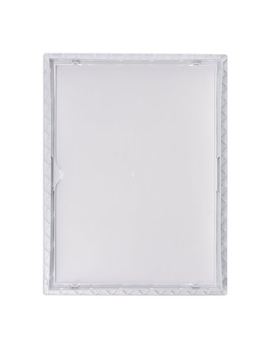 Tapa de registro rectangular empotrable blanca hecha en ABS con mecanismo de apertura push-pull apta para pladur 32,5x42,5cm EDM