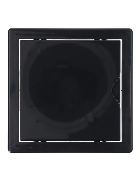 Tapa de registro cuadrada empotrable en gris antracita hecha en ABS con mecanismo de apertura push-pull apta para pladur 16,5x16