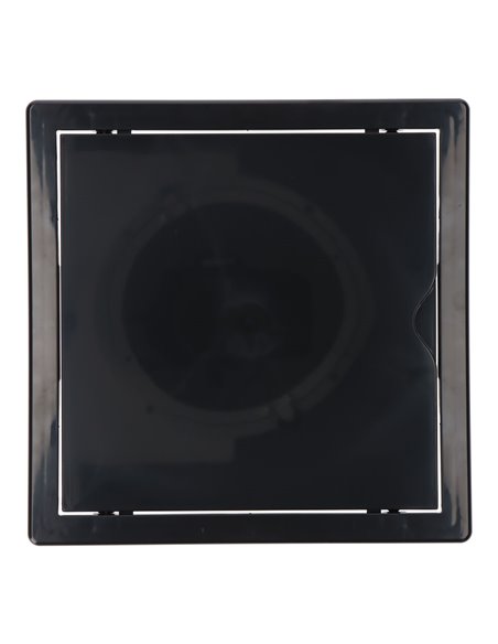 Tapa de registro cuadrada empotrable en gris antracita hecha en ABS con mecanismo de apertura push-pull apta para pladur 20x20cm