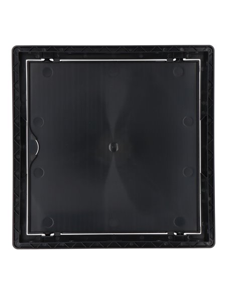 Tapa de registro cuadrada empotrable en gris antracita hecha en ABS con mecanismo de apertura push-pull apta para pladur 20x20cm