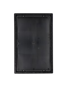 Tapa de registro rectangular empotrable en gris antracita hecha en ABS con mecanismo de apertura push-pull apta para pladur 27,5 2