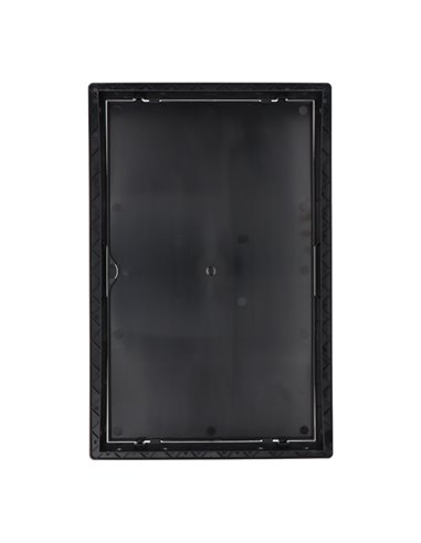 Tapa de registro rectangular empotrable en gris antracita hecha en ABS con mecanismo de apertura push-pull apta para pladur 27,5