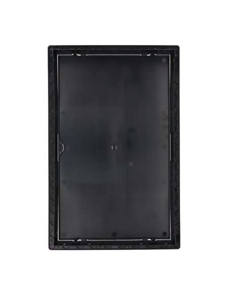 Tapa de registro rectangular empotrable en gris antracita hecha en ABS con mecanismo de apertura push-pull apta para pladur 27,5