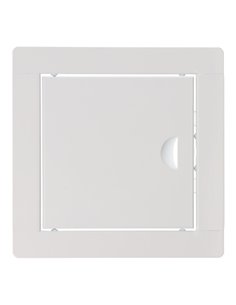 Tapa de registro cuadrada empotrable blanca hecha en acero con mecanismo de apertura push-pull 19,5x19,5cm EDM 