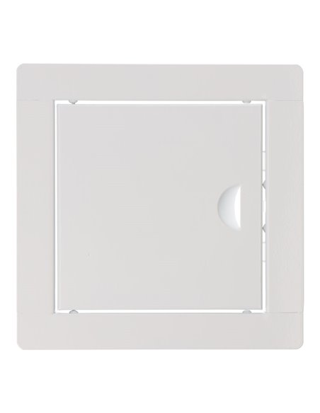 Tapa de registro cuadrada empotrable blanca hecha en acero con mecanismo de apertura push-pull 19,5x19,5cm EDM 