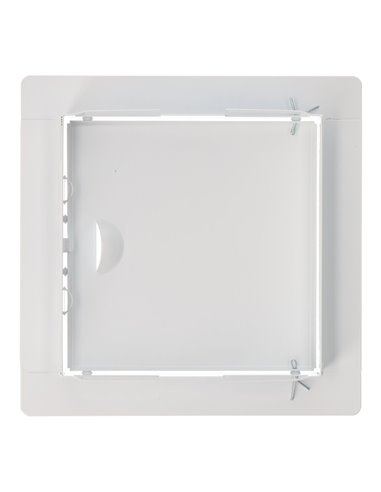 Tapa de registro cuadrada empotrable blanca hecha en acero con mecanismo de apertura push-pull 19,5x19,5cm EDM 