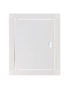 Tapa de registro rectangular empotrable blanca hecha en acero con mecanismo de apertura push-pull 24,5x29,5cm EDM 