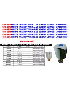 CABEZAL UNIVERSAL VISTO      3/8  MONTURA VOLANTE 3 PUNTAS40011