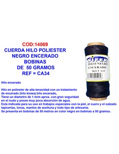 CUERDA HILO POLIESTER NEGRO ENCERADO BOBINAS DE  50 GRAMOSCA34