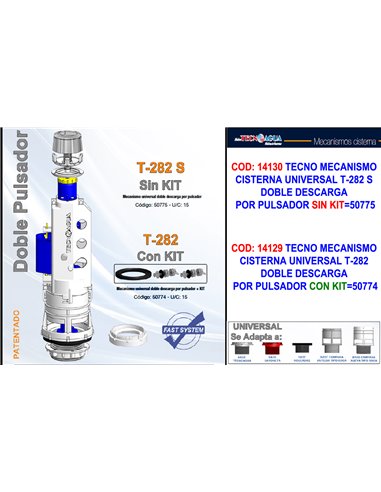 TECNO DESCARGADOR CISTERNA BAJA T282 DOBLE DESCARGAxPULSADOR+KIT