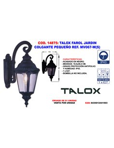 TALOX FAROL JARDIN COLGANTE PEQUE�O REF. MV067-W(S)