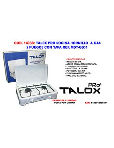 TALOX PRO COCINA HORNILLO A GAS 2 FUEGOS CON TAPA MST-GS31