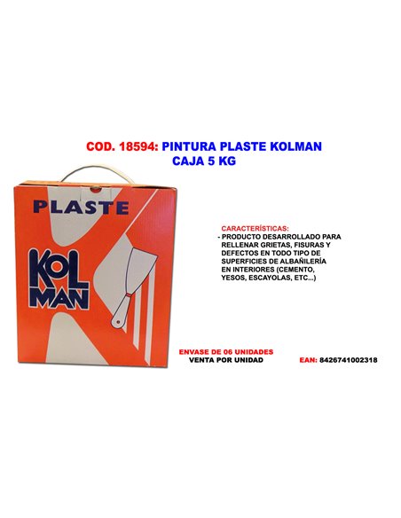 PINTURA PLASTE KOLMAN CAJA 5 KGR.