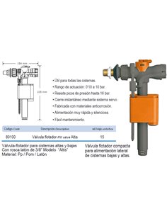 PRHIE VALVULA FLOTADOR LATERAL CISTERNA ALTA/BAJA ALTIS80100