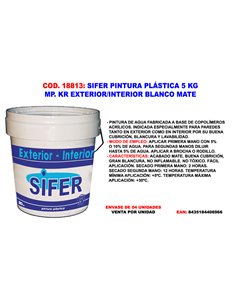 SIFER PINTURA PLASTICA 5 KG  EXTER/INTER BLANCO MATE PARED/TECHO