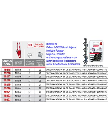 OREGON CADENA 3/8 DE BAJO PERFIL 57 ESLABONESQ91VG-57E