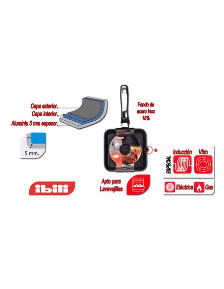 IBILI SARTEN GRILL ALU. INDUPLUS 18X18 CMS(5MM)400318