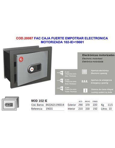 FAC CAJA FUERTE EMPOTRAR ELECTRONICA MOTORIZADA 102-IE19001